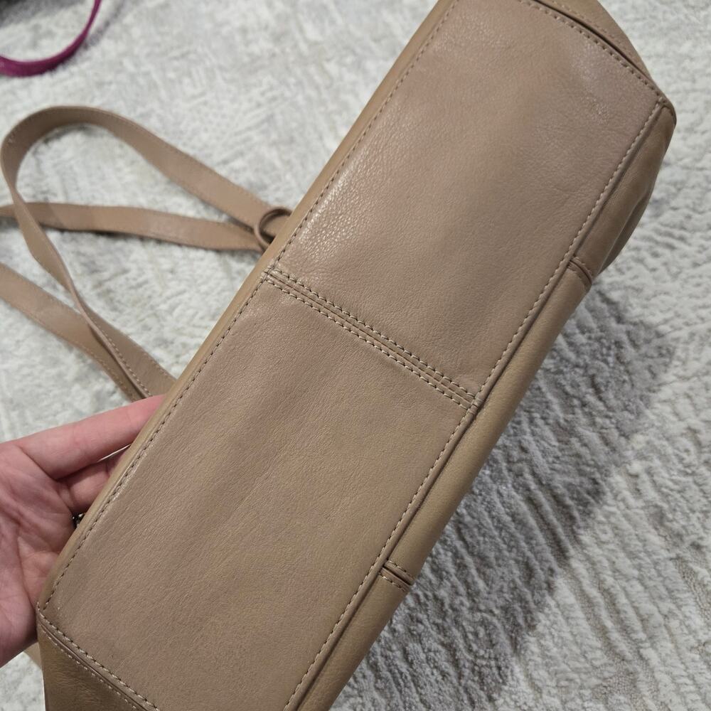 Ugg Cow Leather Shopper Tote Bag Shoulder Purse Neutral Tan Fringe Tassel Boho - Picture 3 of 8